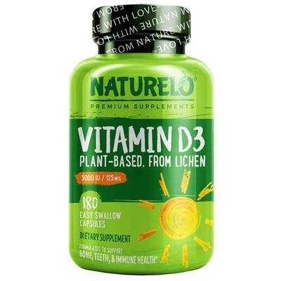 2 X NATURELO, Vitamin D3, Plant Based, 125 mcg (5,000 IU), 180 Easy Swallow Caps
