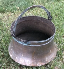 Antique Copper Hand Hammered Kettle Cauldron 14" Diameter 11.5#