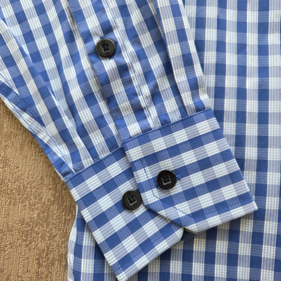 Men's S Victorinox Shirt Long Slv Blue White Plaid CheckSuper Fine Cotton Nylon - Image 3 of 4