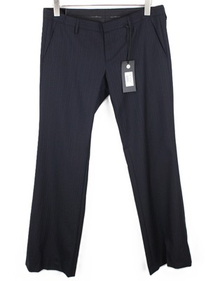John Richmond Herren Marineblau Wolle Gestreift Plissiert Hose UK16 Tailliert