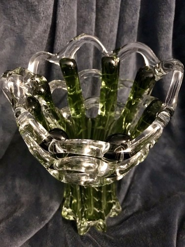 Böhmische tschechische handgeblasene Kunst Glasvase offen gewebt Arbeitskragen 12 Zoll - Bild 4 von 12