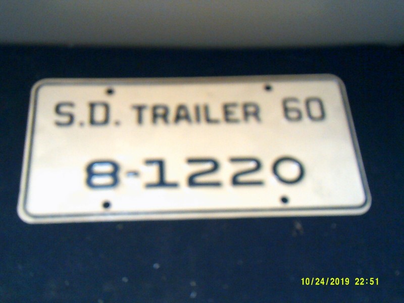 1960 SOUTH DAKOTA  Vintage License Plate TRAILER 8-1220  Bar garage MAN CAVE 