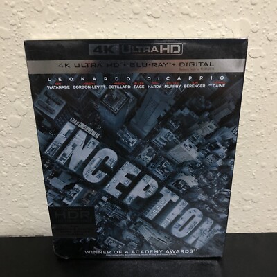 Inception 4K Ultra HD + Blu Ray + Digital  w/Slipcover Rare OOP New Sealed