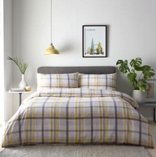 Image of New duvet set tartan check mustard ochre yellow quilt cover pillow cases bedding