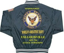 USS LOUISVILLE SSN-724 SUBMARINE NAVY EMBROIDERED SATIN JACKET(BACK ONLY)