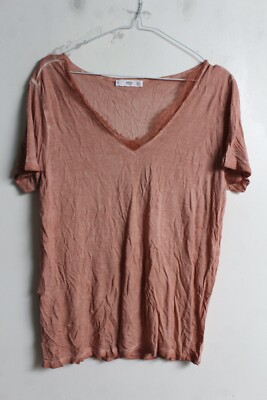 Mango Damen Shirt mit Spitzenbesatz verwaschen - rosa - Größe S Small (d54)