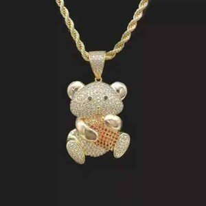 Authentic 2Ct Round Cut Real Moissanite Teddy Bear Cartoon Pendant 14K Yellow Gold Plated