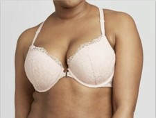Auden Bra The Radiant Plunge Push Up Lace Pink 32D 34D 32C Front Snap Closure