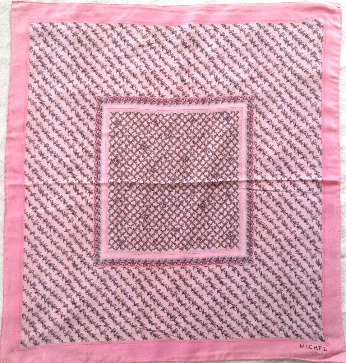 Superbe Foulard En Soie Vintage 42x42 Cm – Noir – Tour De Cou