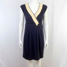 Ann Taylor LOFT Dress Womens S Navy Blue Sleeveless Fringe Neckline
