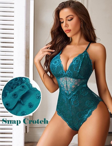 Women's Lace Bodysuit One Piece Babydoll Teddy V Neck Lingerie L Avidlove NWT A8 - Picture 2 of 4