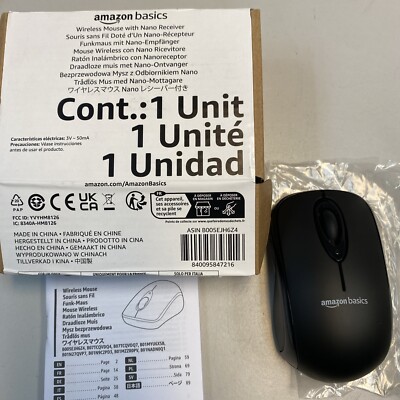 Amazon Basics Wireless Computer Mouse with USB Nano Receiver New-open Box