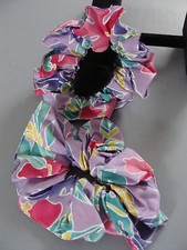 Handmade Sewn Fabric Hair Scrunchie white lavender flowers fern polyester cotton