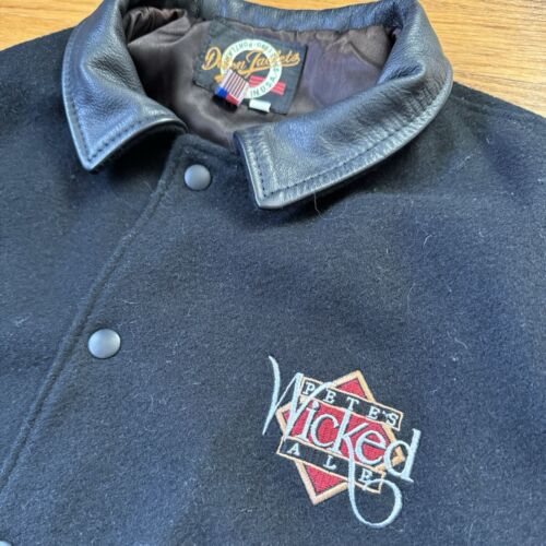 Vintage 90s Pete’s Wicked Ale Size L Mens Wool Leather Varsity Bomber Jacket USA - Picture 3 of 6