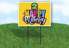 2 AGE HAPPY BIRTHDAY YELLOW 18inx24in Yard Road Sign w/ Stand