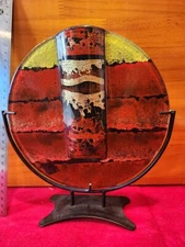 Art Glass Vase in Wrought Iron Stand