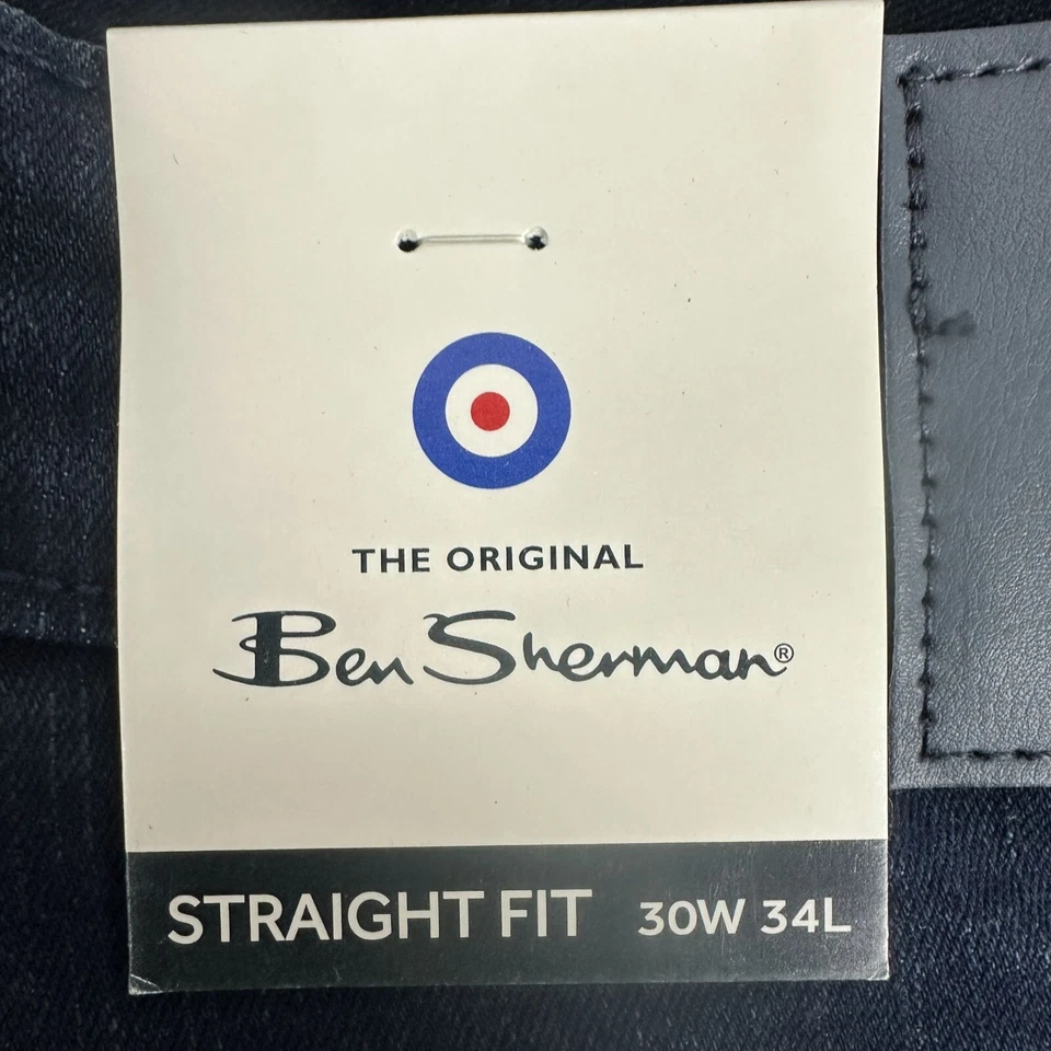 Pantalones de mezclilla Ben Sherman para hombre calce recto 30W 34L mezcla de algodón elástico lavado oscuro Foto 3 de 4