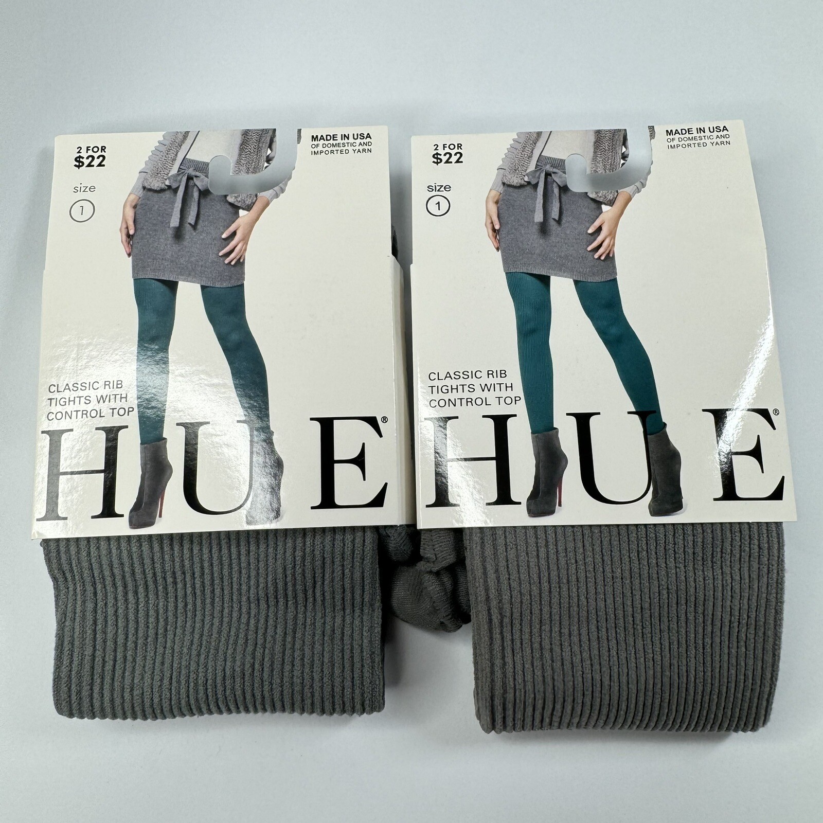 HUE Control Top RIB TIGHTS Size 1 Steel Gray Ribbed Tight Womens 2