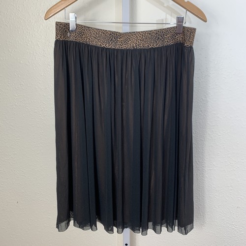 NWT Chico's Petite Women's Elastic Waist Skirt Size 12 Leopard Sheer