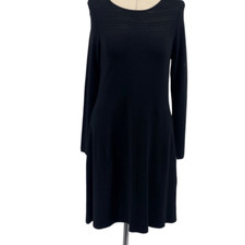 Tahari Women's Long-Sleeve Scoop Neck Fit & Flare midi Knit Dress Black Small