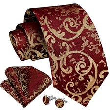 Ties for Men Paisley Tie and Pocket Square Cufflinks Set Burgundy  Gold