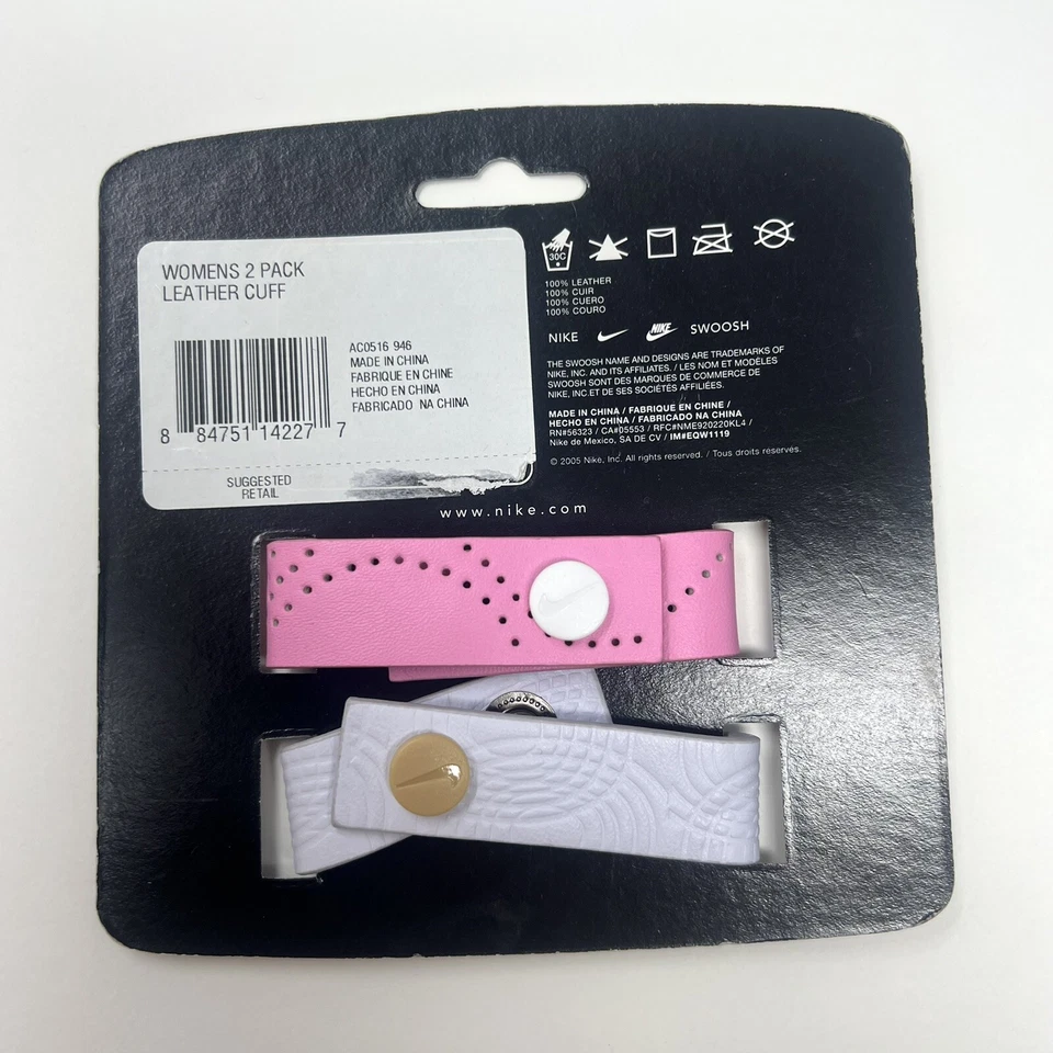 Vintage Nike Women’s Leather Bracelet Wrist Cuffs 2 Pack Pink White Y2K NEW Rare - Image 2 of 3