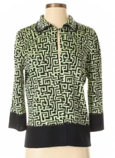 MING WANG Lime & Black Maze-Pattern Beaded-Collar Cardigan Size S