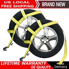 Yellow Car Basket Tow Dolly Tire Straps Wheel Net Set Flat Hooks