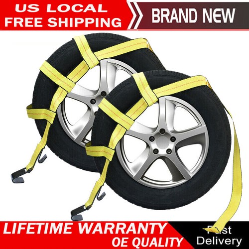 Two (2x) Orange Demco Tow Dolly Straps Rugged Weave Axle W/ Hooks & 2 Ratchets E - Foto 9