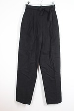 Vtg Betty Hanson 10 Black High Waist Pleated Belted Linen Cotton Trousers Pants