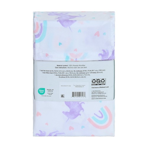 Your Zone Kids Soft Microfiber Sheet Set, Purple Unicorn, Twin, 3 Pieces - Picture 3 of 22