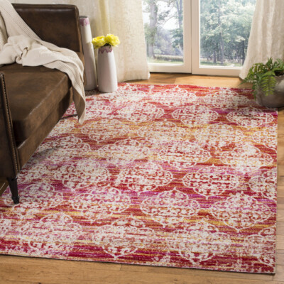 SAFAVIEH Outdoor MTG182P Montage Collection Pink / Multi Rug