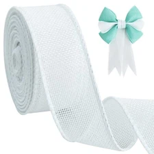 White Burlap Wired Ribbon 1 1/2 inch 10 Yards for Wreath Bows Crafts