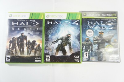 3 Pack Xbox 360 Halo Games: HELO Wars + HELO Reach + HELO 4, Complete in Box