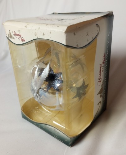 KREBS 4" Glas Weihnachtsschmuck KLAR KUGEL EXCALIBUR SILBER & WEISS REFLEKTOR - Bild 13 von 13
