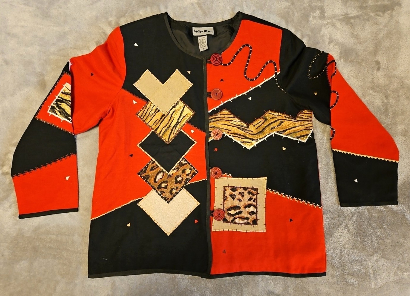 Indigo Moon Jacket M Patchwork Tapestry Animal Pr… - image 1