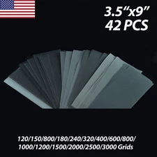 42pcs Wet Dry Sand Paper 3.5"x9" 3 Each 120-3000 Grit Waterproof Sanding Paper