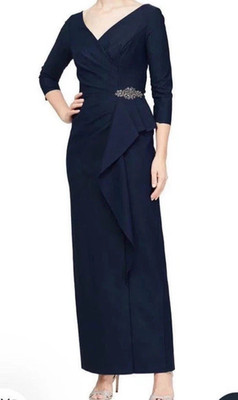 Alex Evenings Women's Navy Blue Sheath Long Sleeve Dress W/ Embellishment Size 6