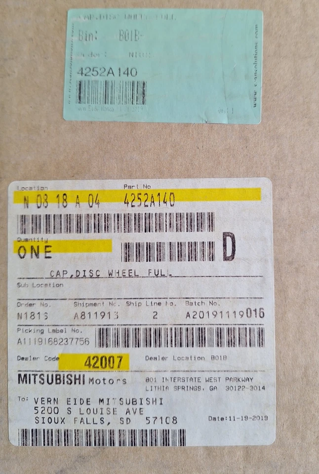 NEW 2017-2024 Mitsubishi Mirage Cap, Disc Wheel Full 4252A140 Foto 3 de 4