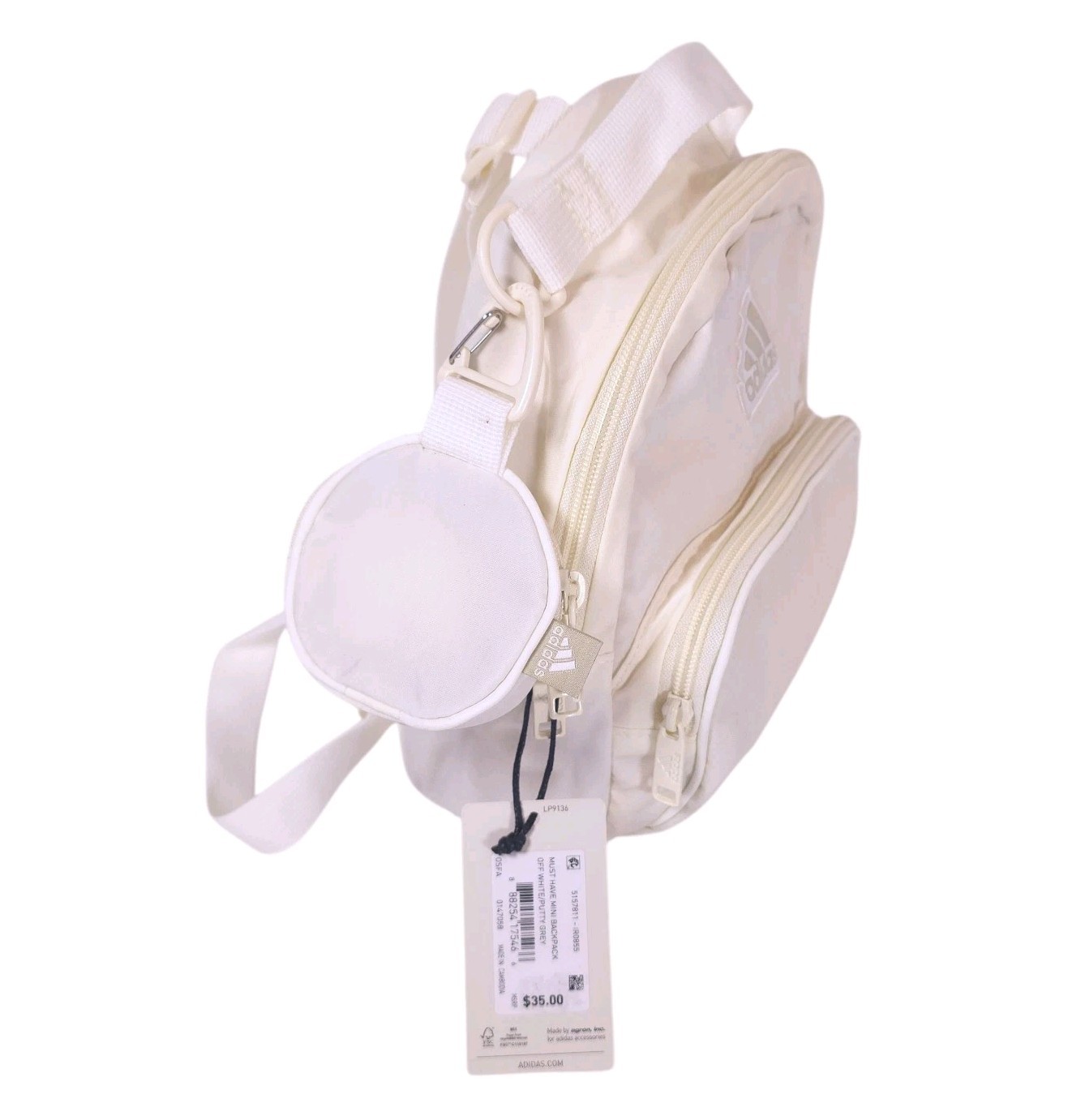 Adidas Must Have Mini Backpack w/ Detachable Zip Pouch OFF WHITE New thumbnail 2