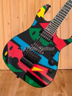 Colorful Geometric JPM Electric Guitar, Black Hardware, Dot Inlay & Gloss Finish
