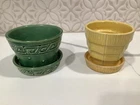 Lot of 2 MCCOY Flower Pot Planter/Saucers Greek Key & Basketweave 3” h