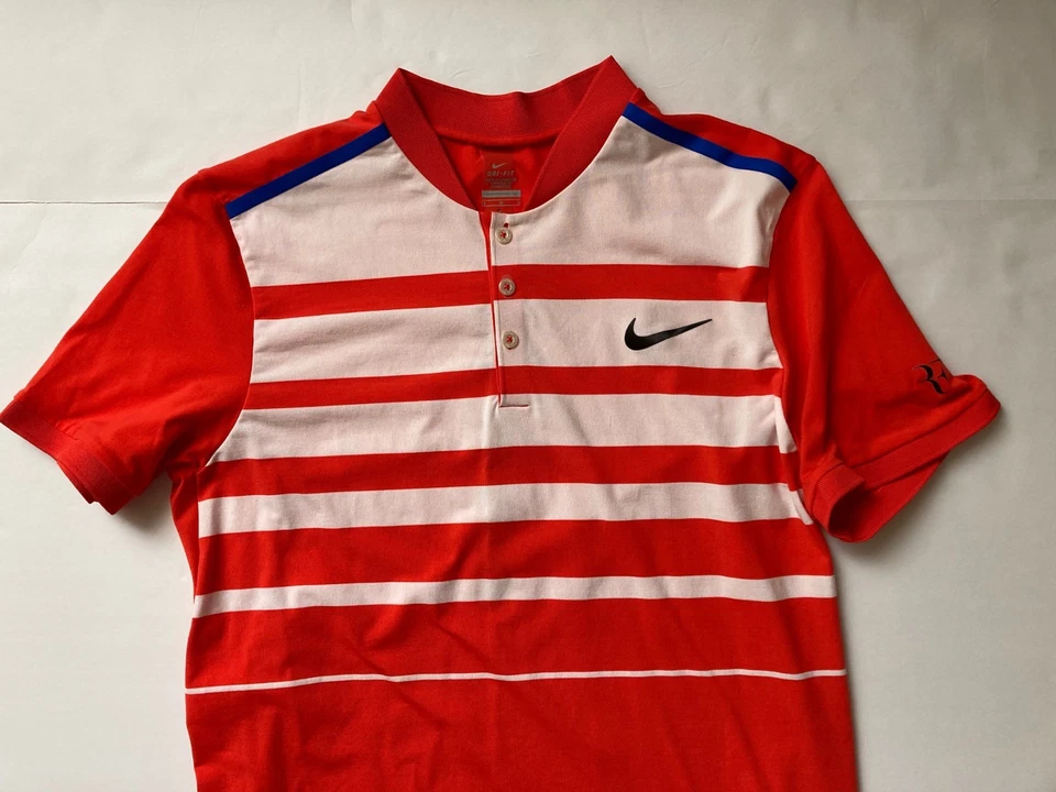 Nike Federer RF Indian Wells 2016 Henley Tennis Polo Shirt M Striped 728951-696 - Image 2 of 4