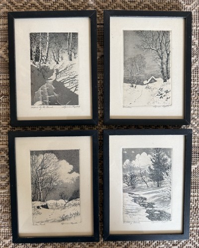 4 Lyman Byxbe 1886-1980 Colorado Estes Park Framed Etchings ~signed ~ 5-1/2 x 7