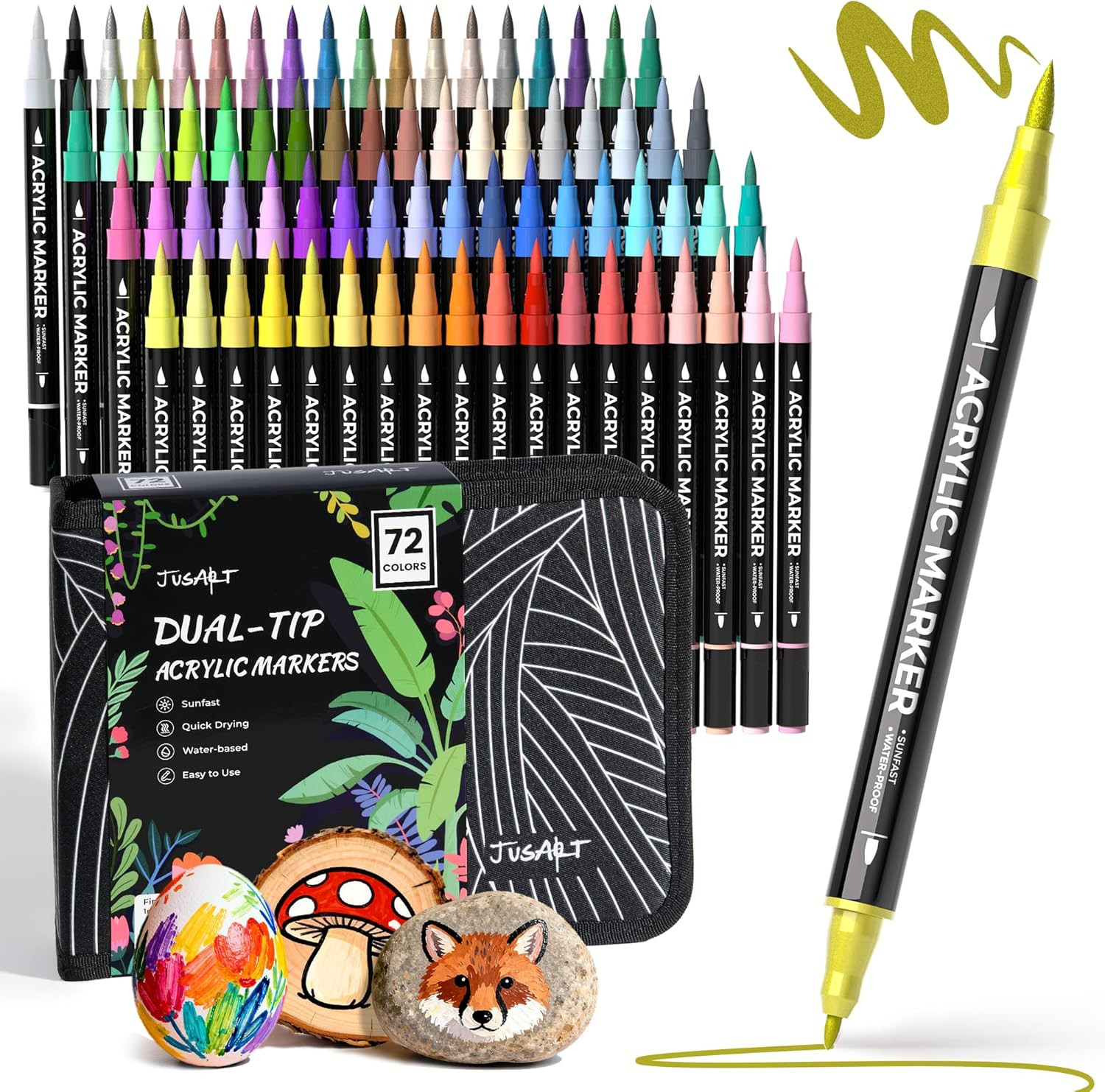 60 Colors Dual Tip Acrylic Paint Pens Markers, Brush and Fine Tip, Premium Paint