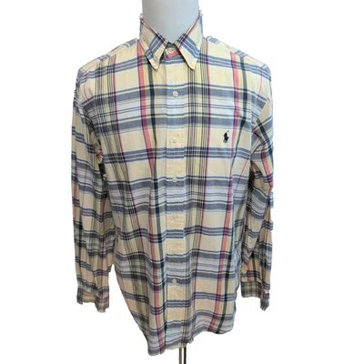 Chemise Ralph Lauren Classic Fit L Carreaux Jaune Bleu Rouge manches longues - Photo 1/4