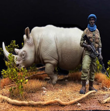 1/32 Resin African White Rhino with Anti-Poaching Ranger  Unassembled Unpainted