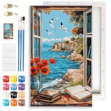 Seaside Landscape Paint by Numbers Kits with Frame for Adults Beginners DIY Art