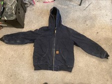 Vintage Carhartt J130 faded Dark Blue hooded work wear jacket Medium