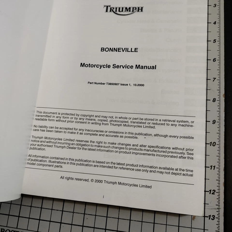 Manual de serviço de motocicleta Triumph Bonneville - T3850907 - 2000 - Imagem 3 de 4